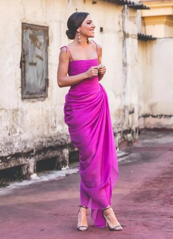 Robe de bal longue fourreau rouge rose à bretelles spaghetti J3331