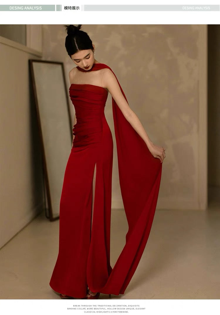 Robe de bal longue rouge bustier coupe trapèze J3354