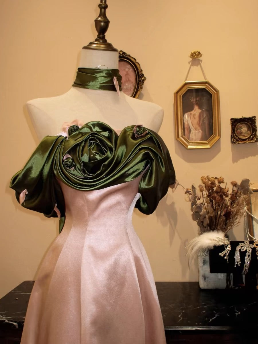 Robe de bal longue rose coupe trapèze, robe de soirée formelle J3355