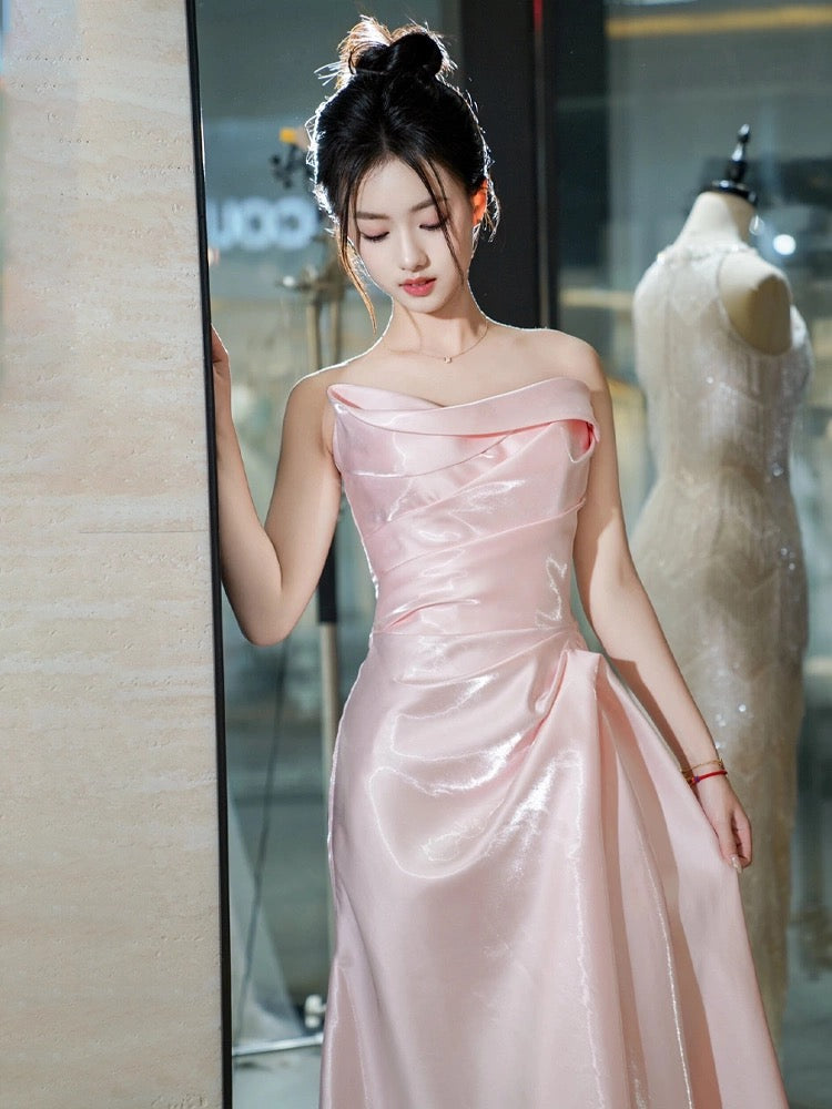 Robe de bal longue rose bustier coupe trapèze J3356