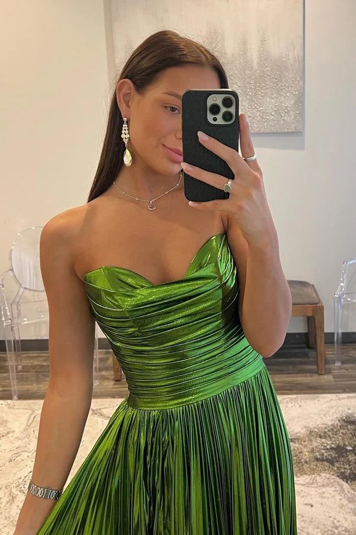 Robe de soirée longue bustier verte trapèze J4307