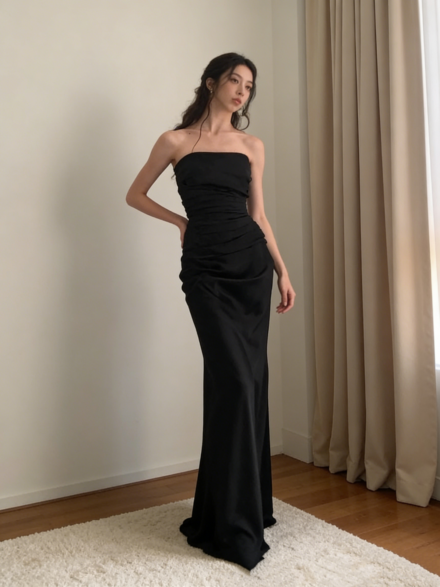 Robe de bal longue noire sans bretelles, robe de soirée formelle J5056