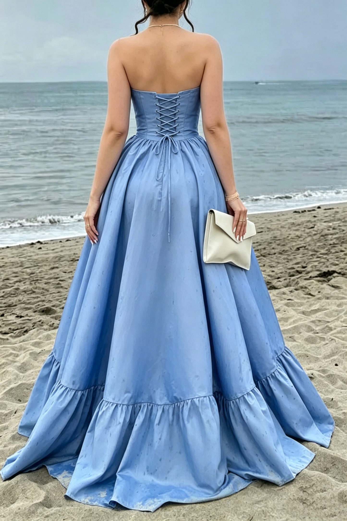 Trägerloses A-Linie Satin Ballkleid Schlitz Formelles Partykleid J5838