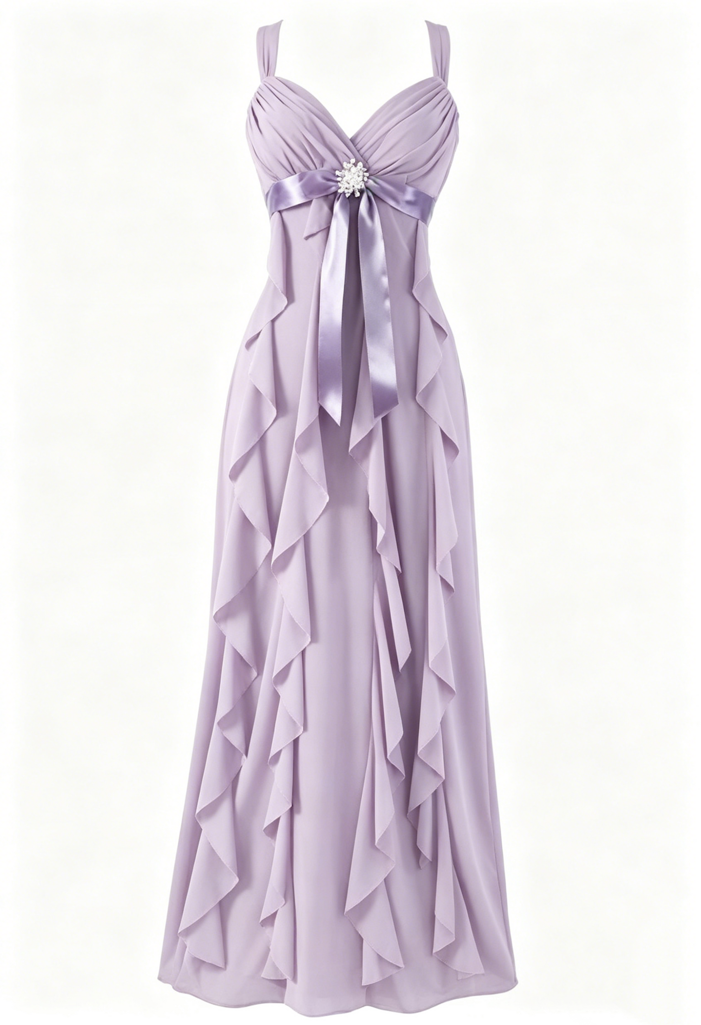 Lila Abendkleid mit Rüschen in A-Linie, Chiffon, formelles Partykleid J6466