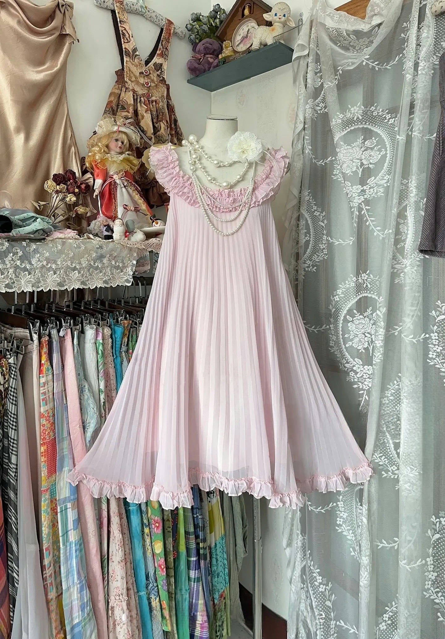 Pink Ruffle Short Dress Pleated Chiffon Birthday Dress J6687
