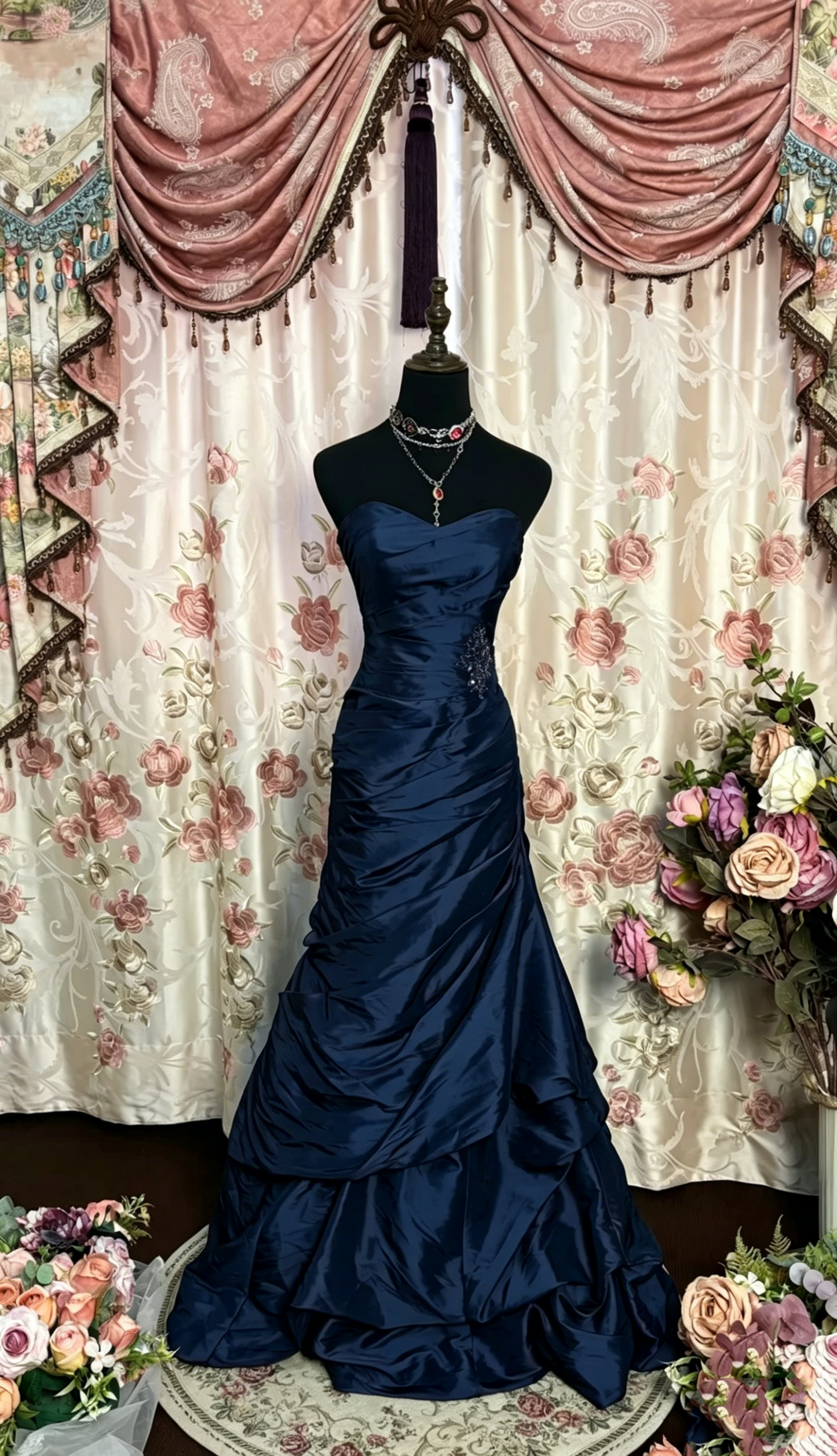 Robe de bal bordeaux à col en cœur, robe de soirée vintage J7732