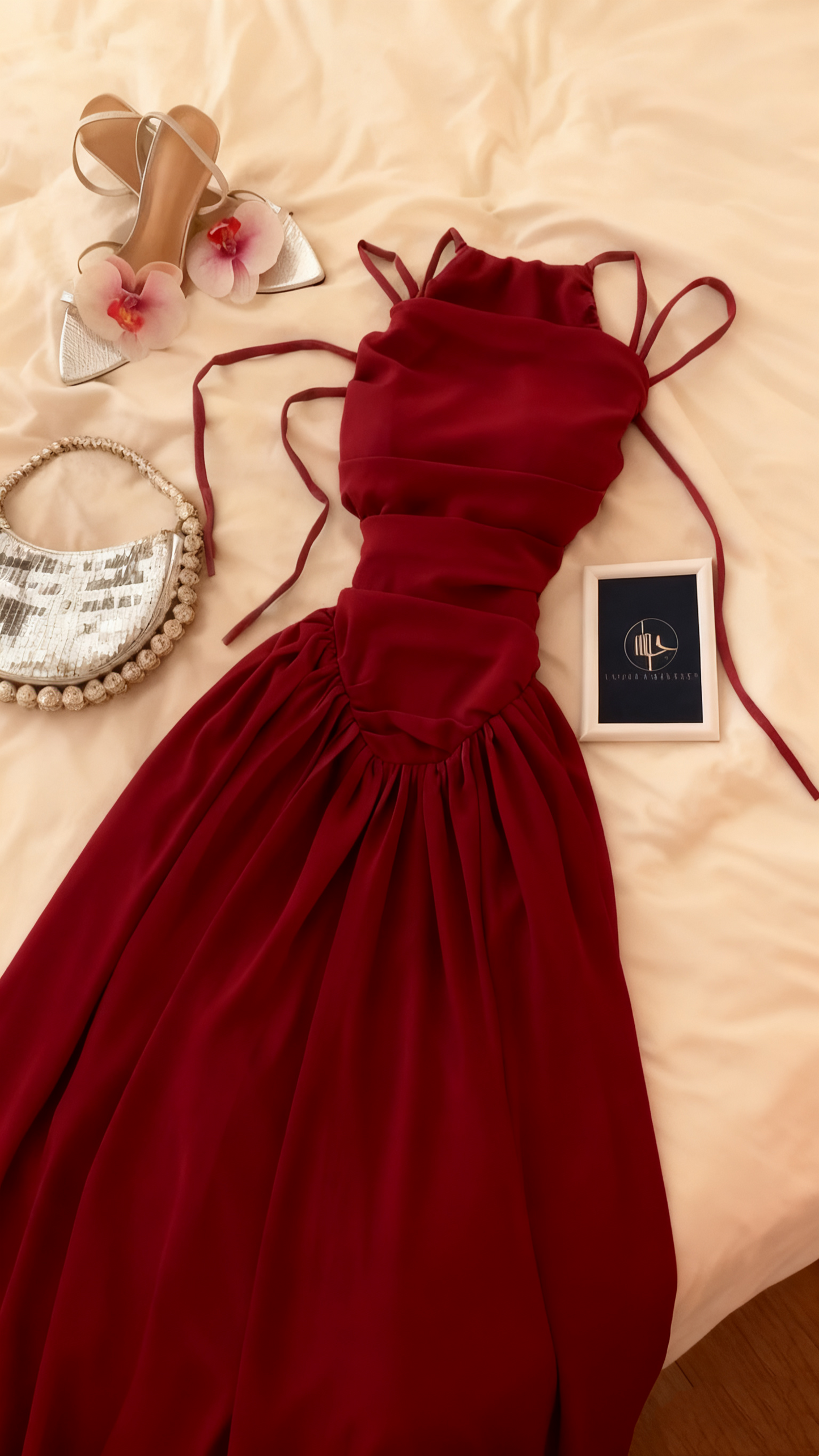 Robe de bal longue en mousseline de soie bleue coupe trapèze, tenue de soirée formelle J8110