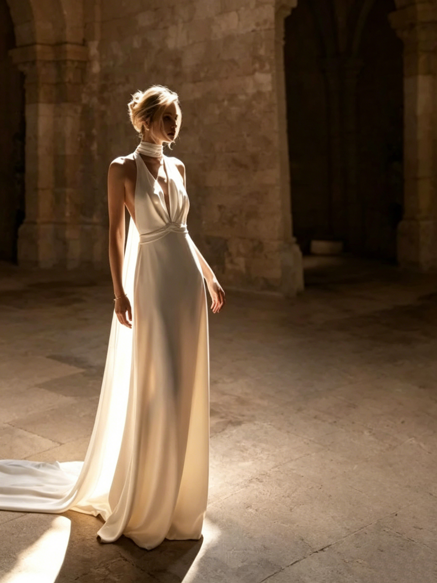 Halter White Long Wedding Dress Backless Bridal Dress J8231