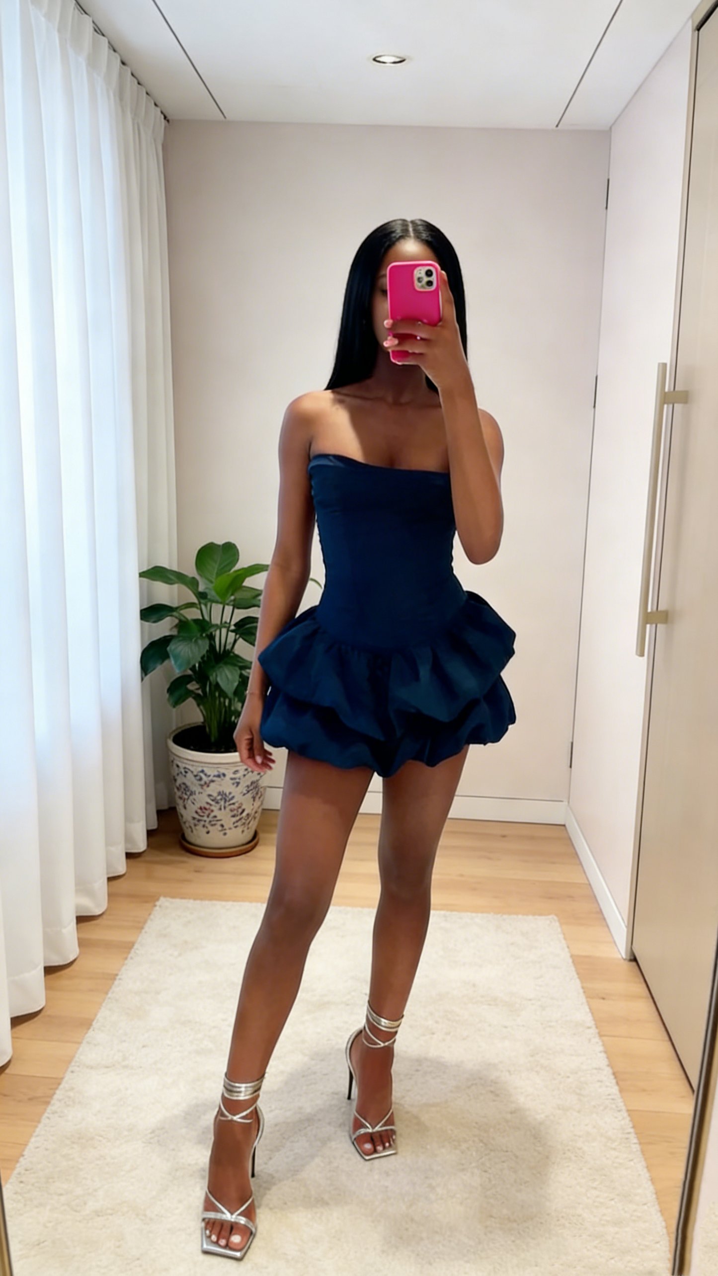 Trägerloses A-Linien-Satin-Heimkehrkleid, kurzes Geburtstagsoutfit J8467