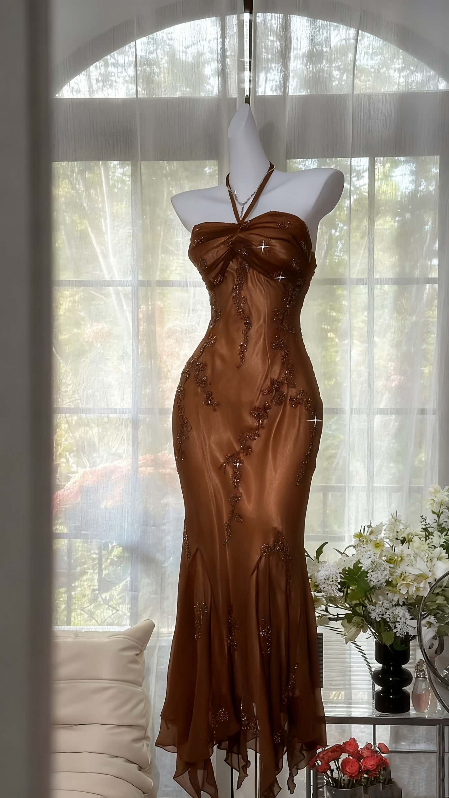 Halter Beaded Long Prom Dress Green Vintage Evening Dress J8597