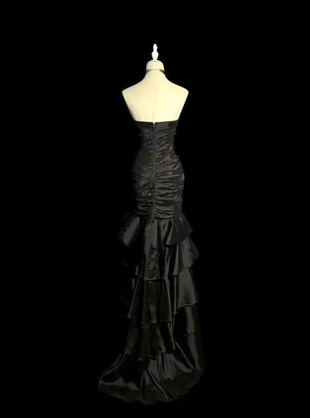 Sweetheart Black Long Prom Dress Layered Formal Party Dress J8947