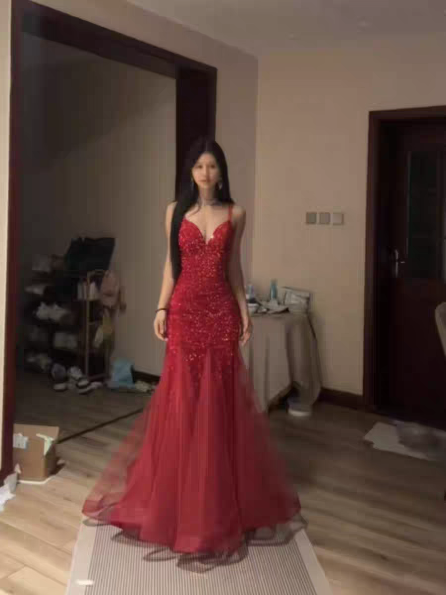 Red Sequin Evening Dress Sparkling Formal Prom Dress J8970