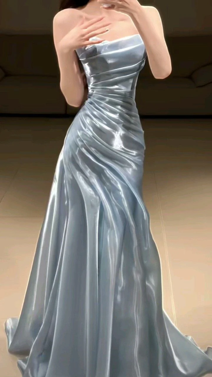 Strapless Pleated Long Prom Dress Formal Evening Dress J9013