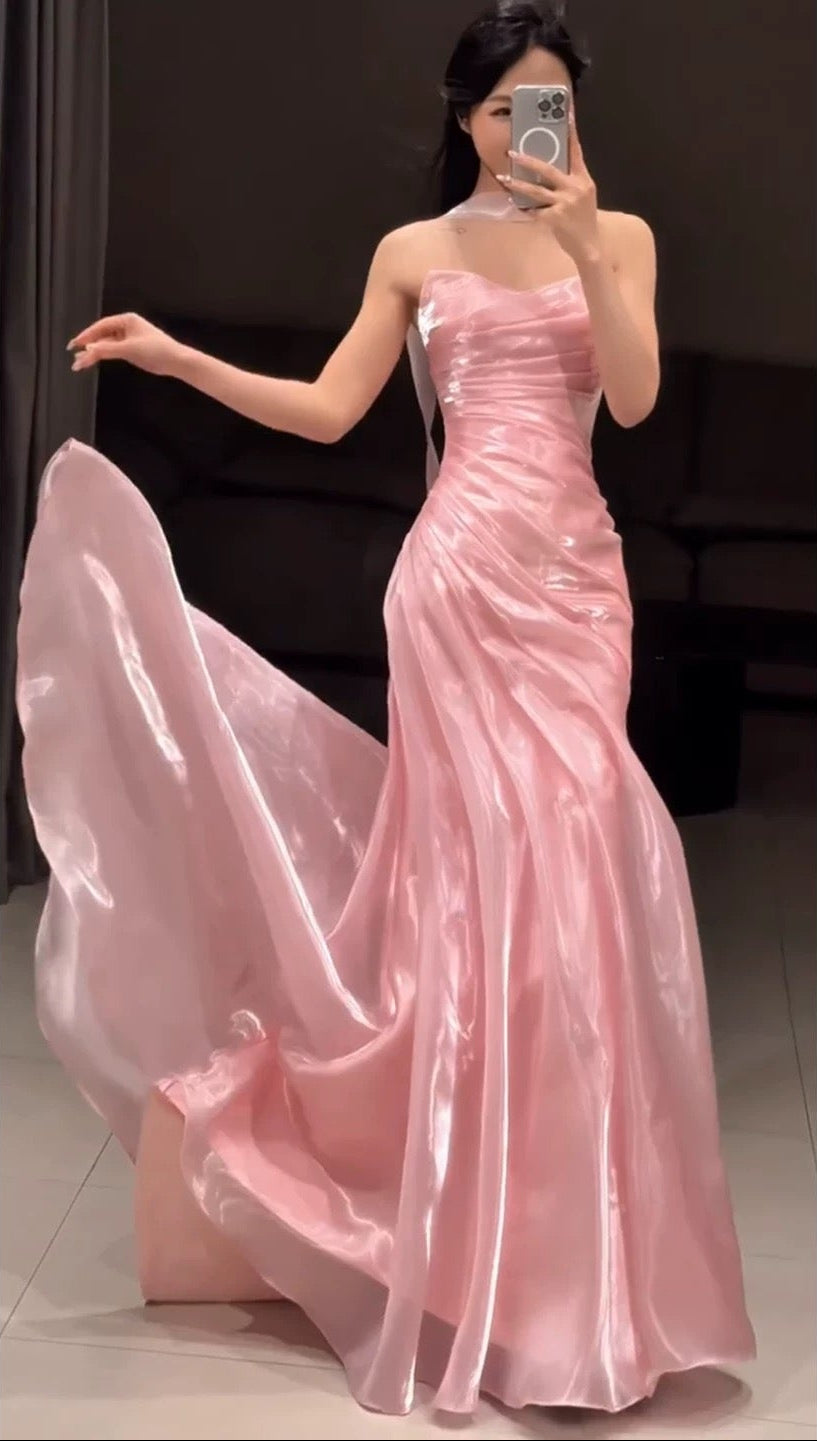 Strapless Pleated Long Prom Dress Formal Evening Dress J9013