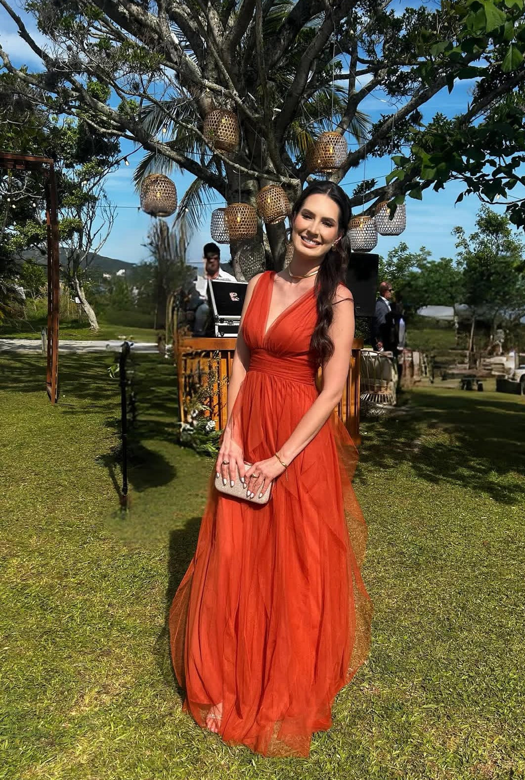 V Neck A Line Wedding Guest Dress Formal Evening Dress J9024