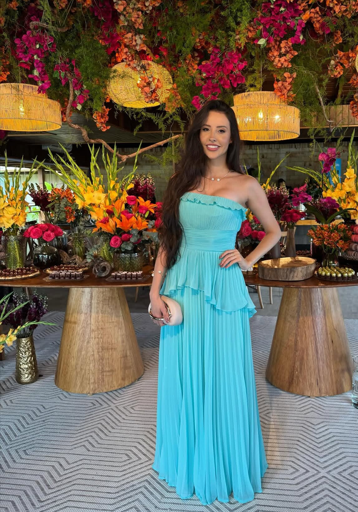 Strapless Blue Pleated Prom Dress Wedding Guest Dress Formal Evening Dress J9027