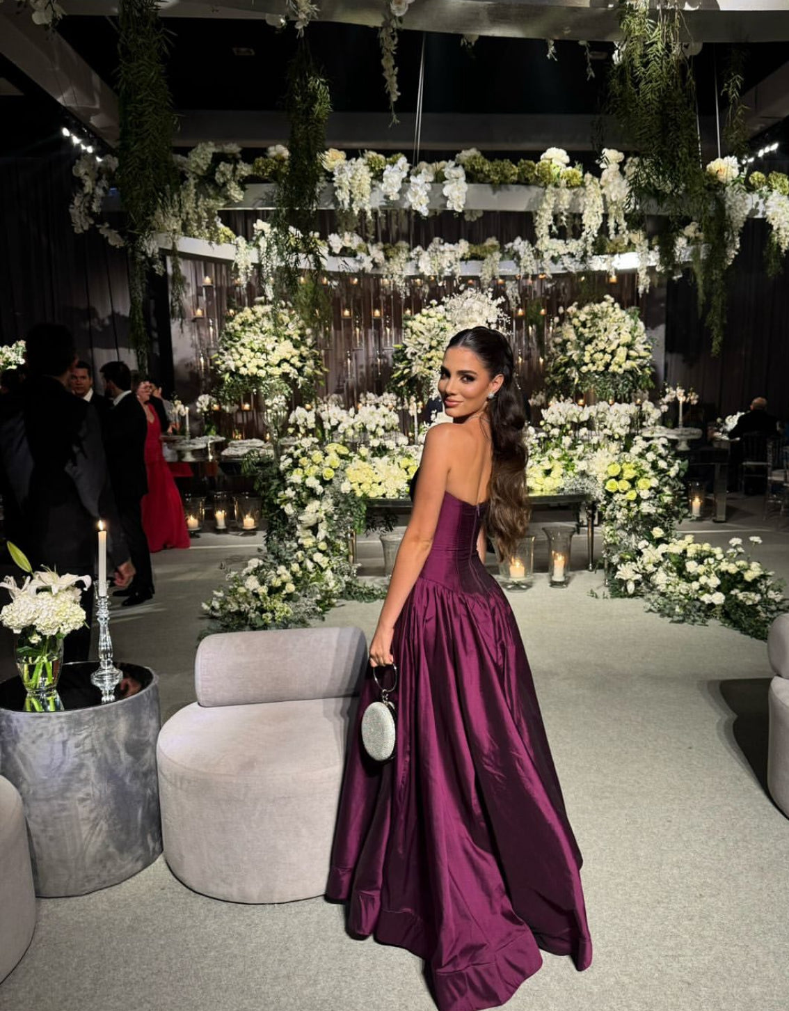 Rosa Etuikleid, lang, mit Seitenschlitz, Satin, formelles Kleid J8820