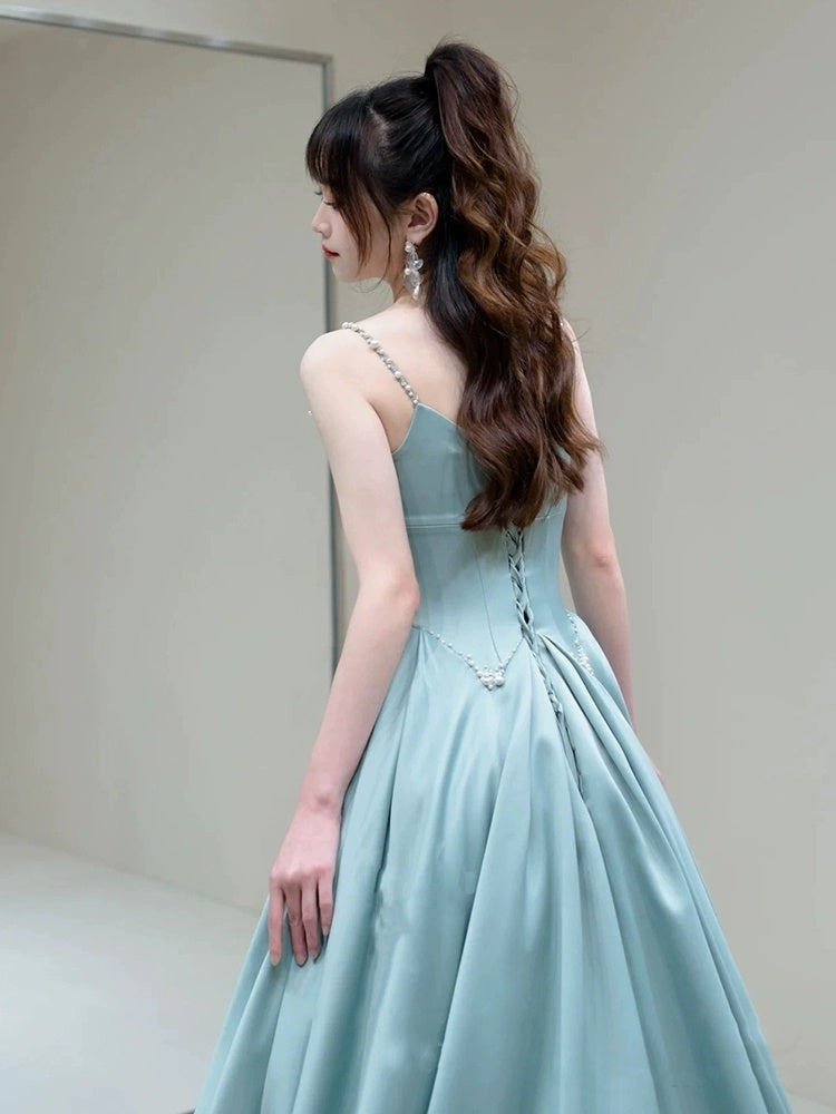 Rosa Etuikleid, lang, mit Seitenschlitz, Satin, formelles Kleid J8820