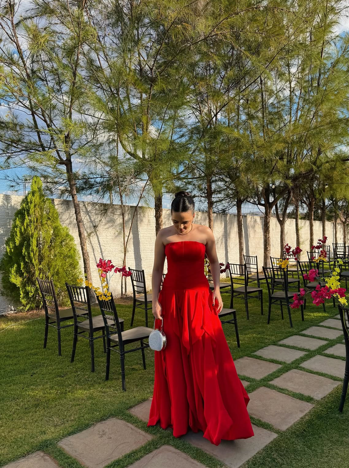 Strapless A Line Red Long Prom Dress Wedding Guest Dress J9172