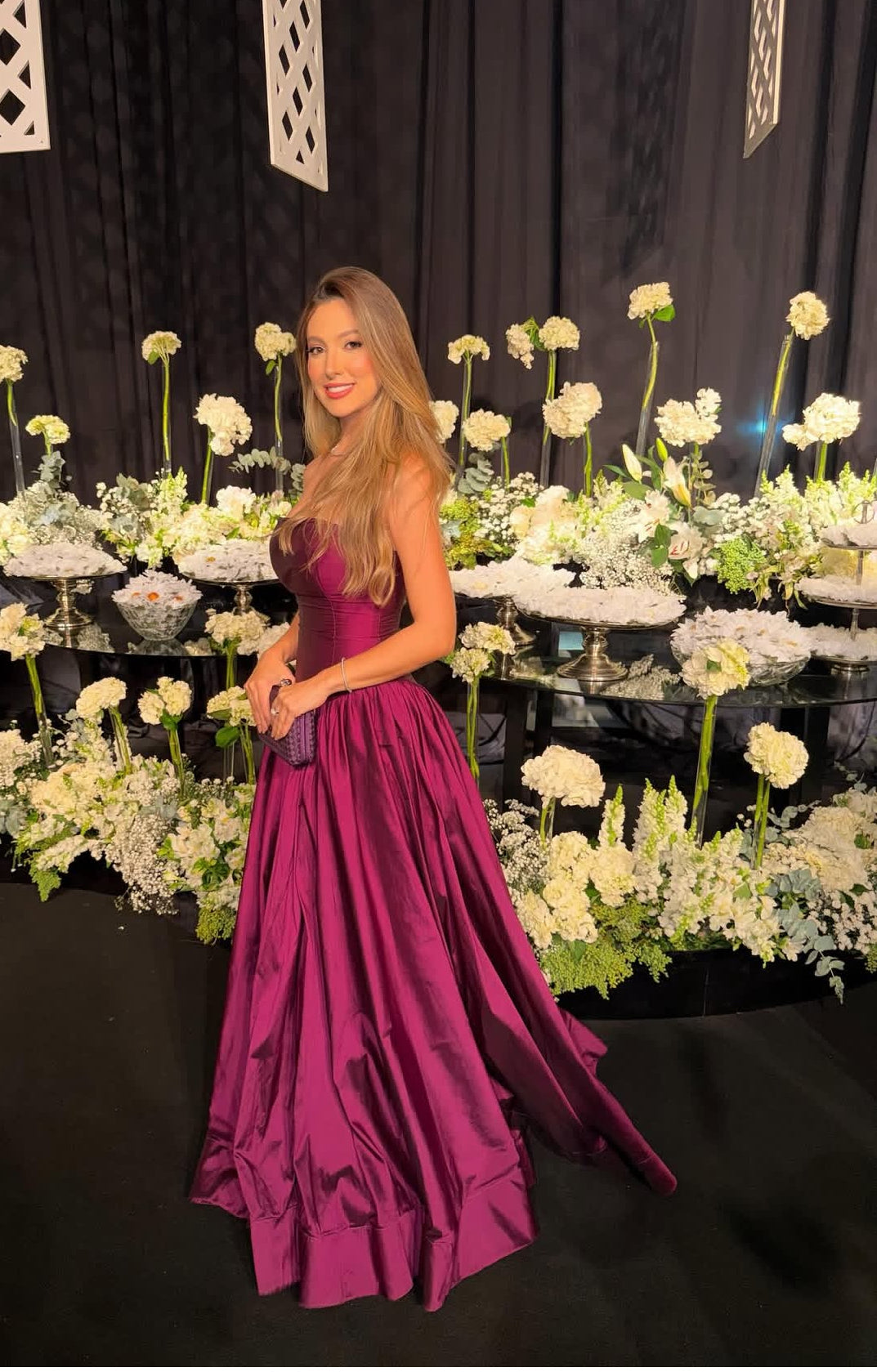 Strapless Fuchsia Satin Long Prom Dress Formal Wedding Guest Dress J9198