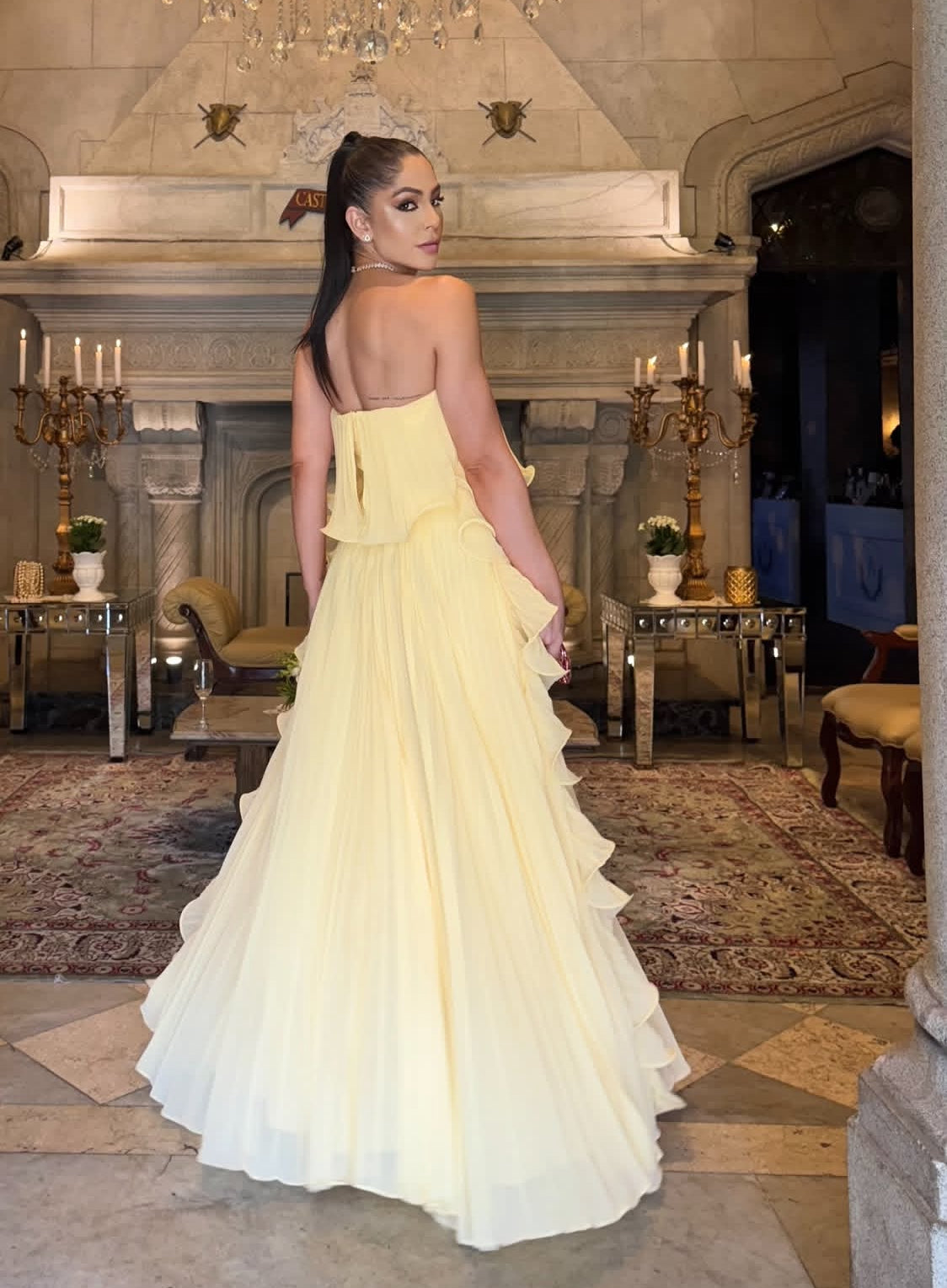 Rosa Etuikleid, lang, mit Seitenschlitz, Satin, formelles Kleid J8820