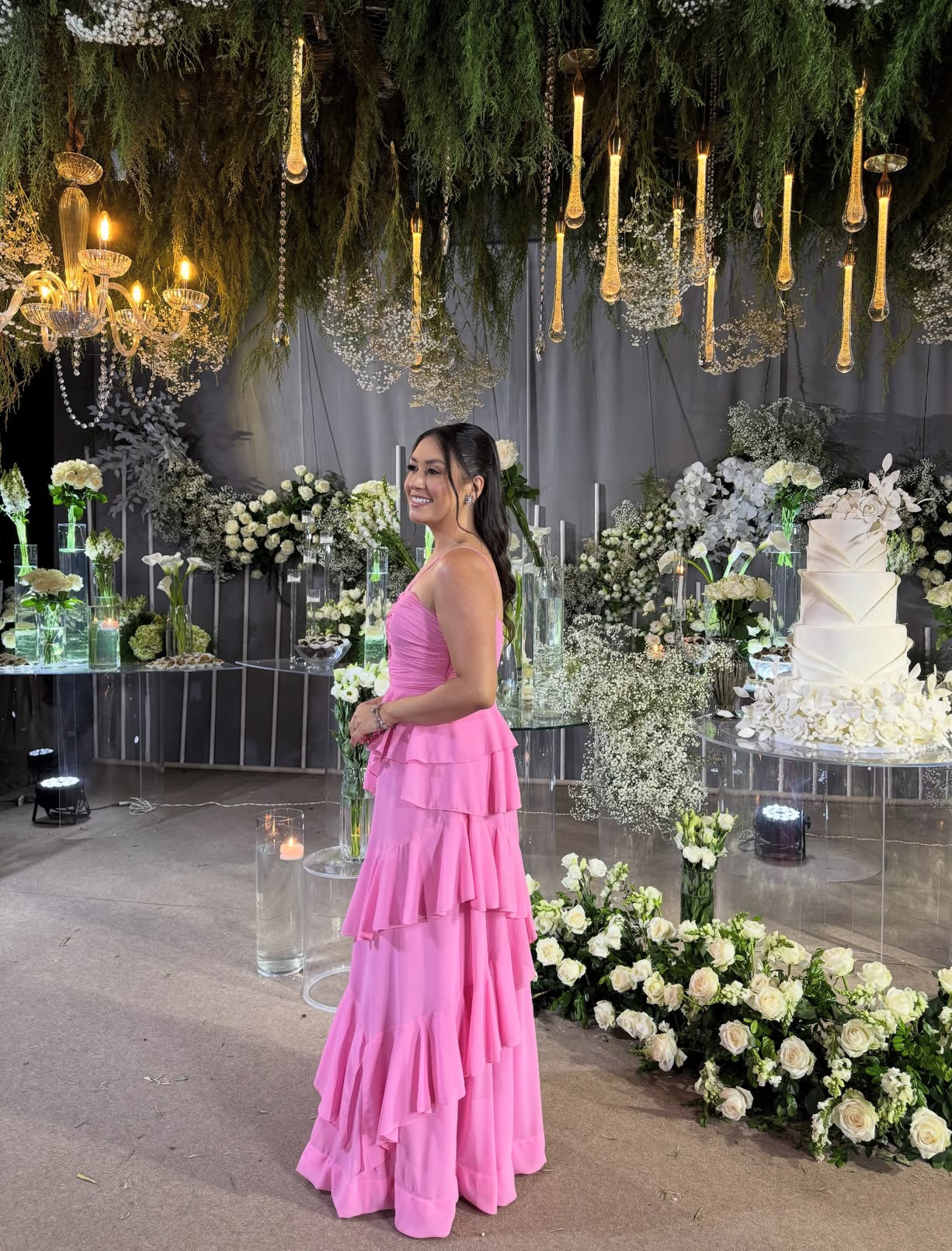 Rosa Etuikleid, lang, mit Seitenschlitz, Satin, formelles Kleid J8820