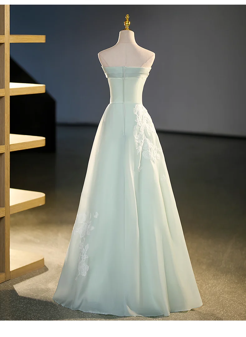 Strapless Sage Green A-Line Prom Dress Tulle Evening Gown J9252