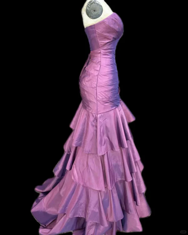 Sweetheart Layered Long Prom Dresses Satin Purple Evening Gowns J9285
