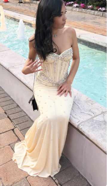 Sexy Beige Long Prom Dresses Beaded Formal Evening Dresses Birthday Dress J9288