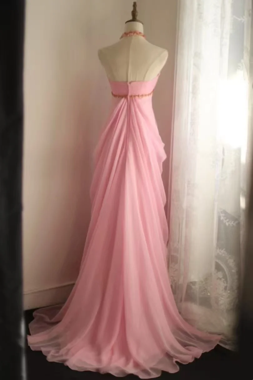 Rosa Etuikleid, lang, mit Seitenschlitz, Satin, formelles Kleid J8820