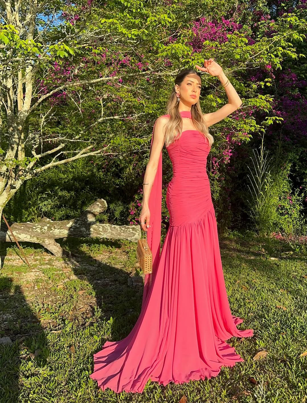 Rosa Etuikleid, lang, mit Seitenschlitz, Satin, formelles Kleid J8820