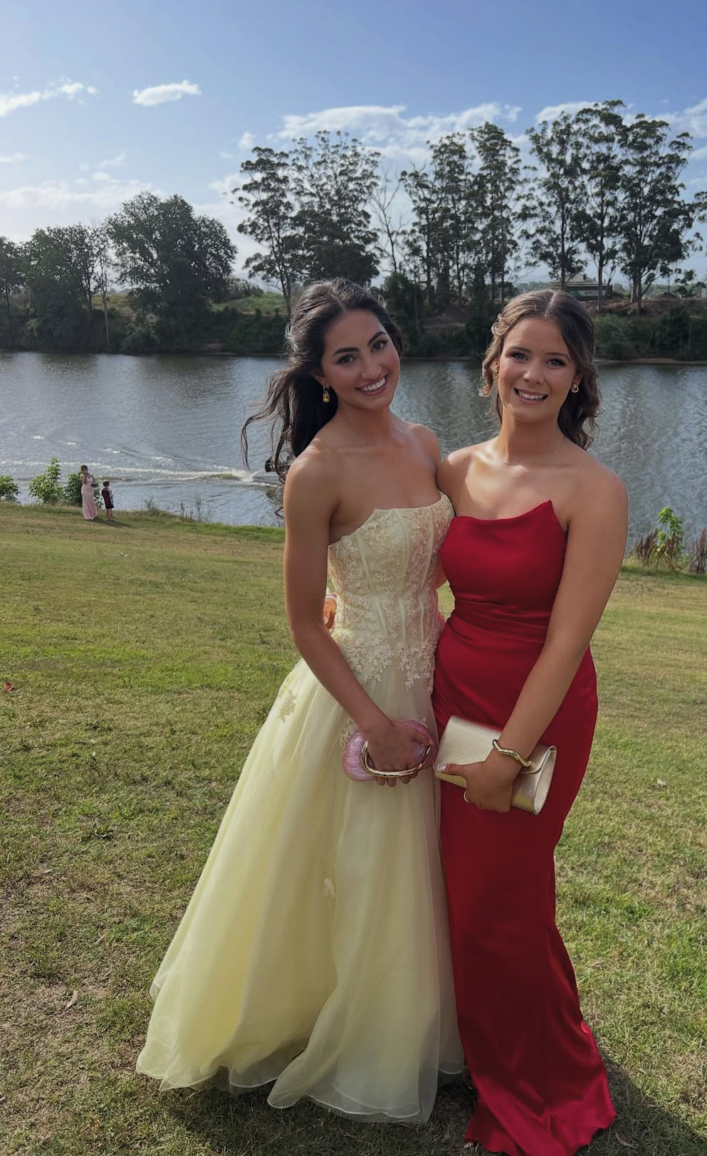 Rosa Etuikleid, lang, mit Seitenschlitz, Satin, formelles Kleid J8820