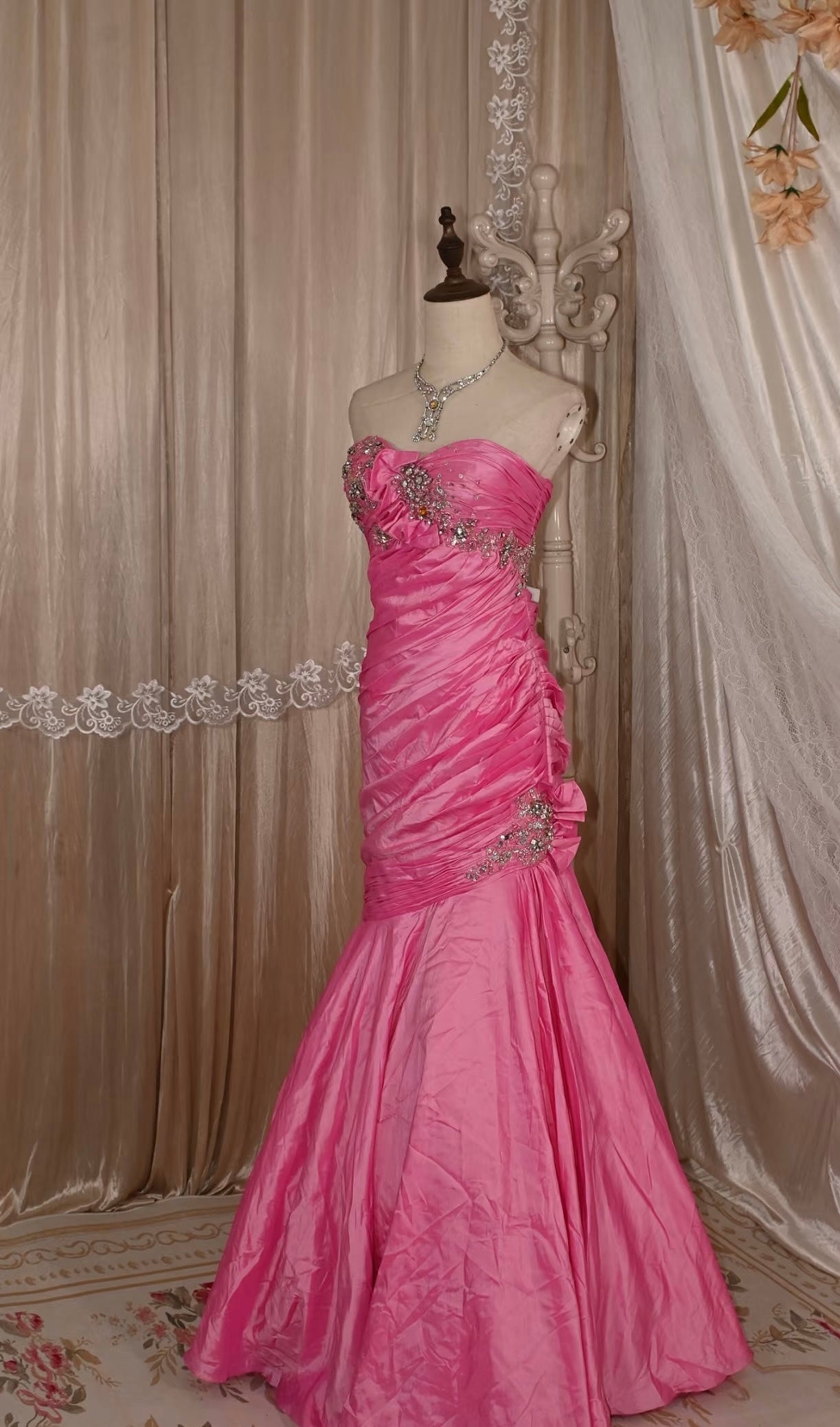 Hot Pink Mermaid Prom Dress Satin Evening Gown Formal Dress J9363 – JulyProm