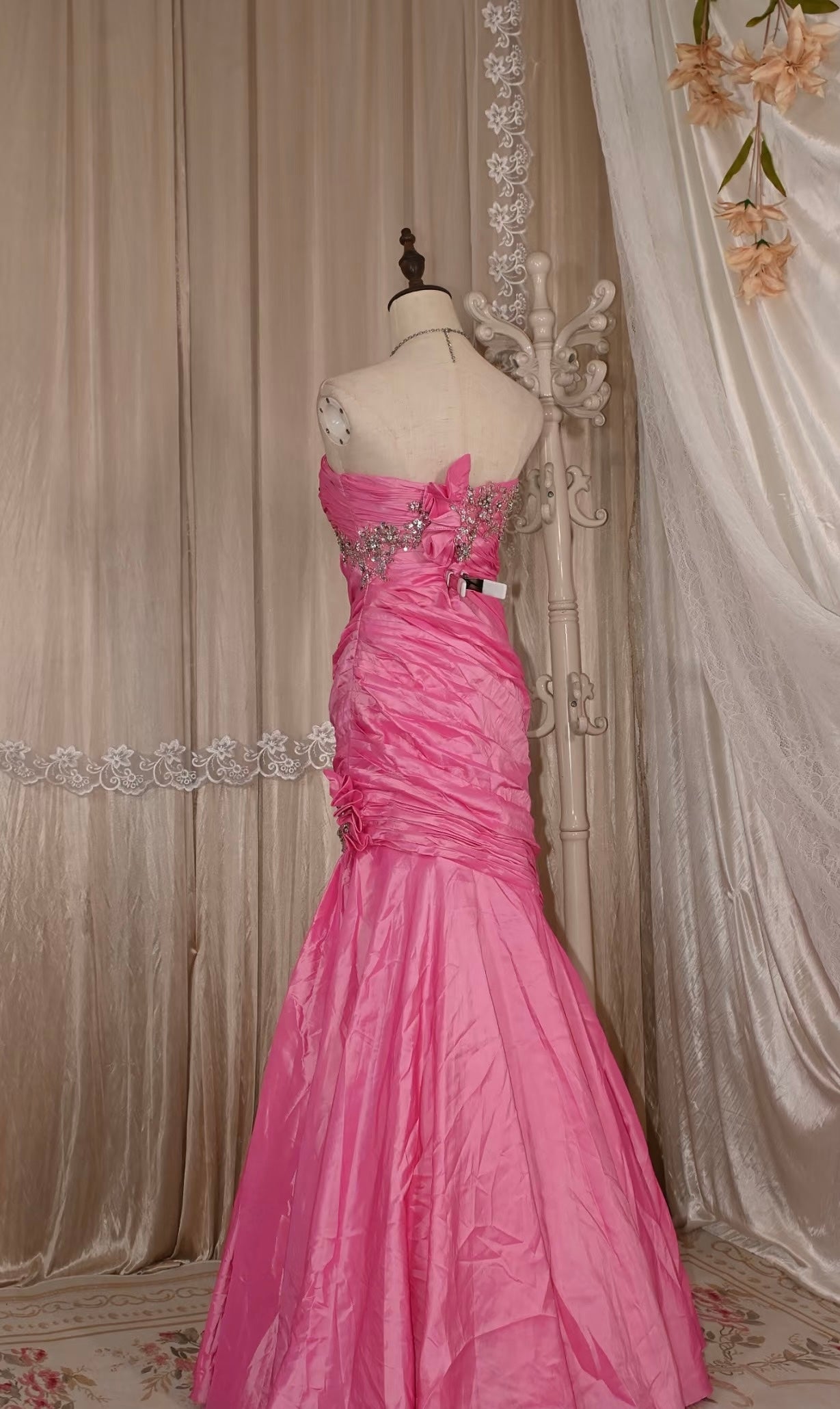 Hot Pink Mermaid Prom Dress Satin Evening Gown Formal Dress J9363