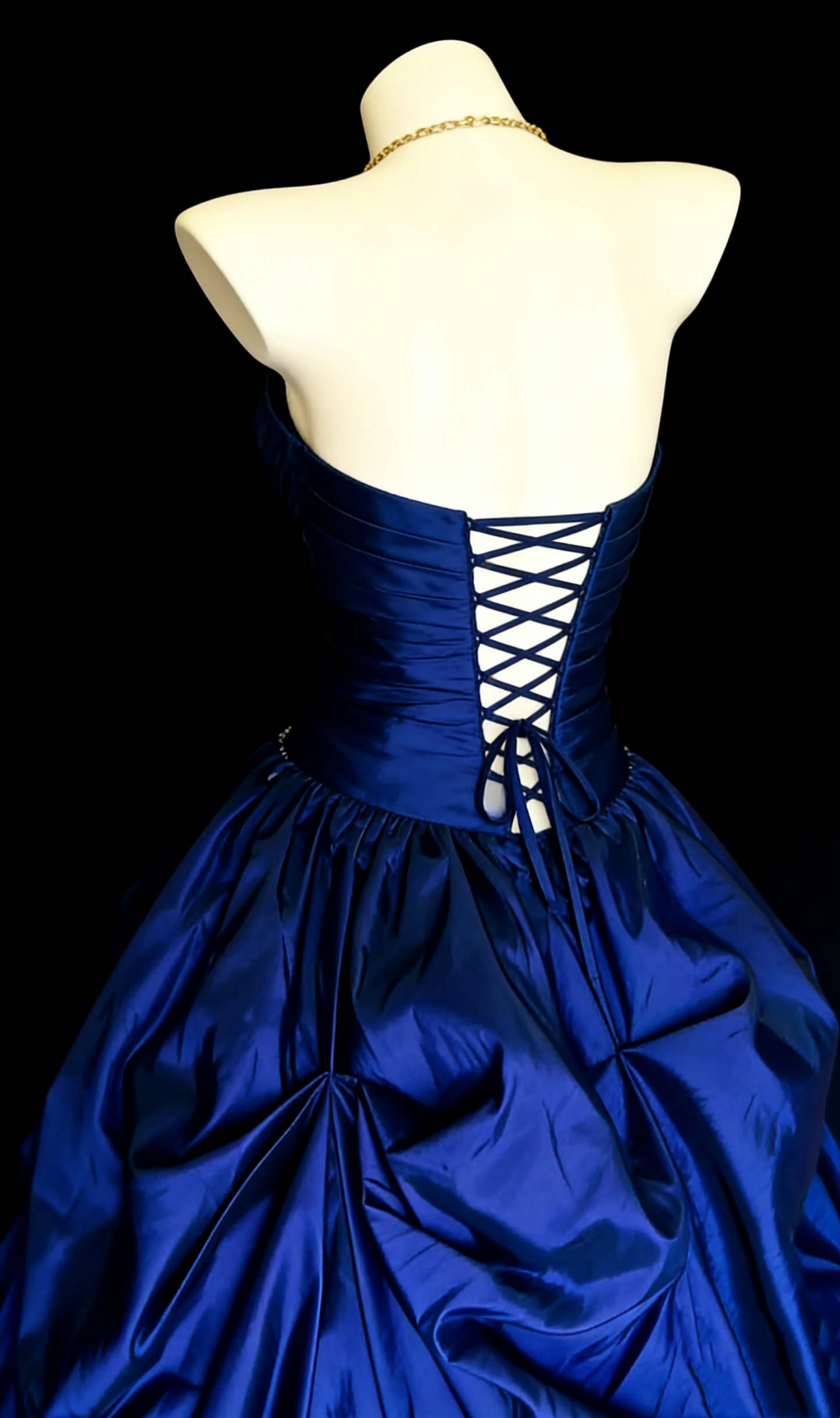 Trägerloses königsblaues Ballkleid mit Perlenbesatz, Vintage-Geburtstagskleid J9370