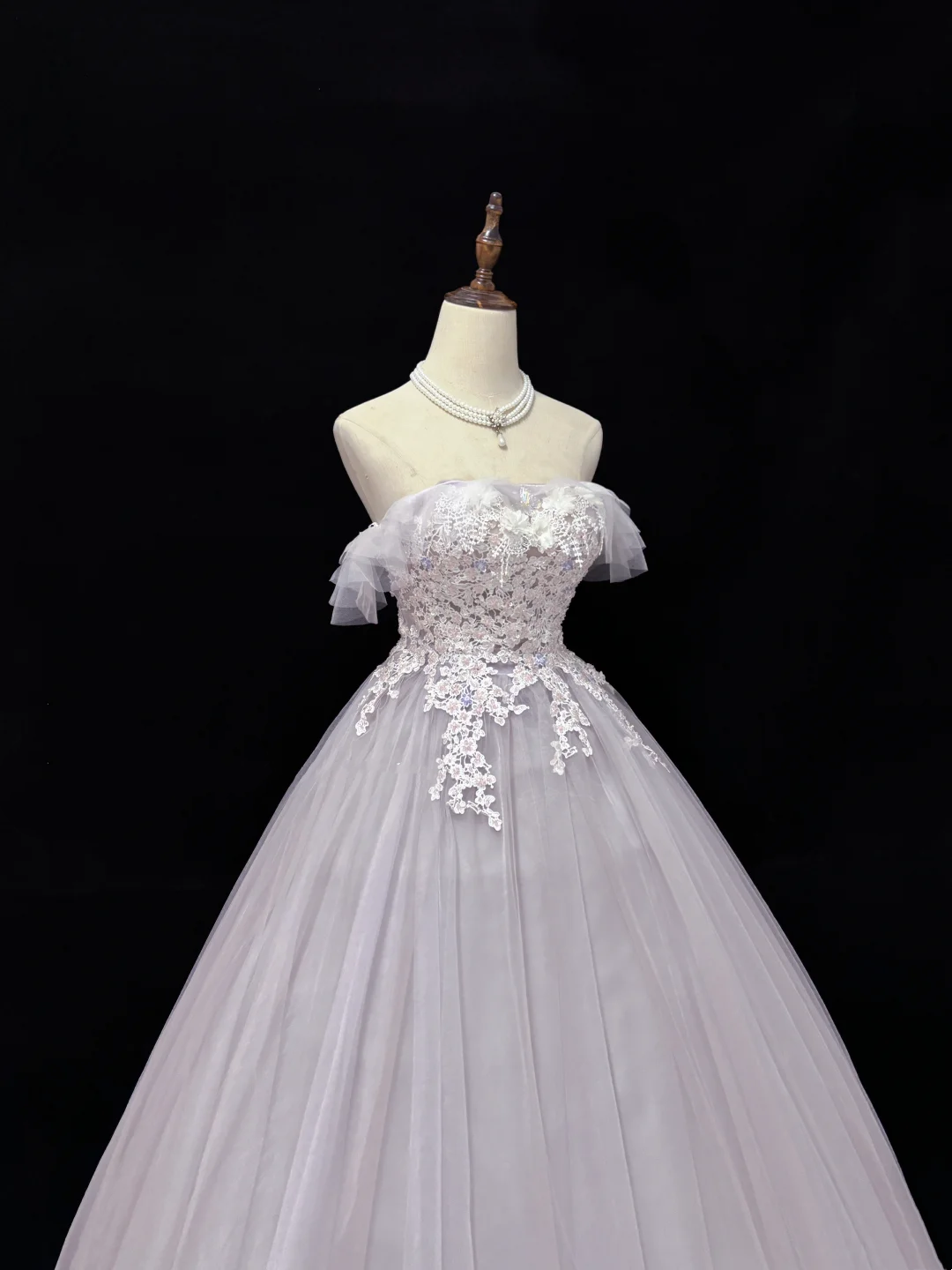 Robe de bal en tulle à épaules dénudées avec applications, robe de soirée formelle J9375