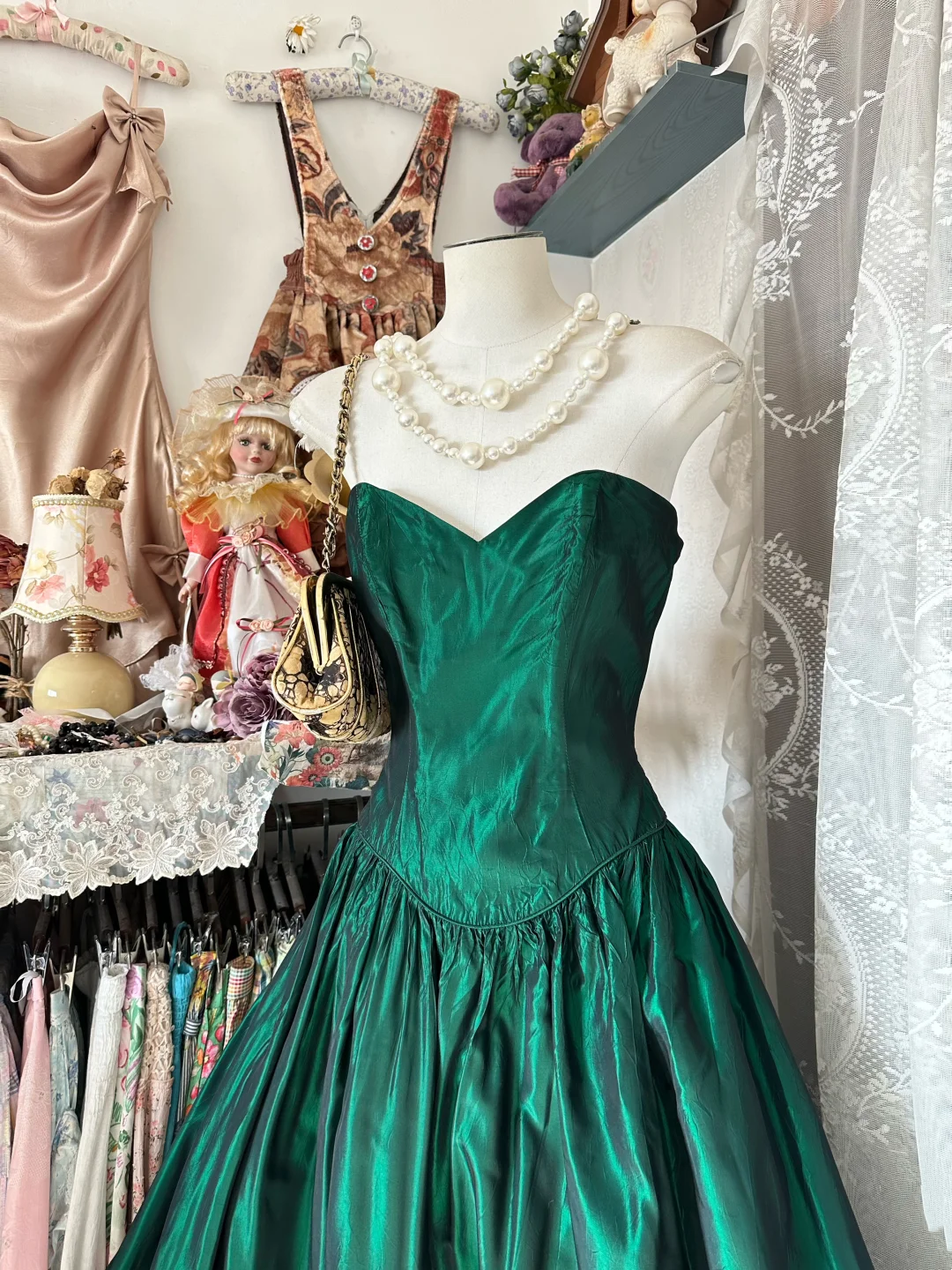 Trägerloses silbernes Vintage-Abendkleid, A-Linie, Geburtstagskleid J9370