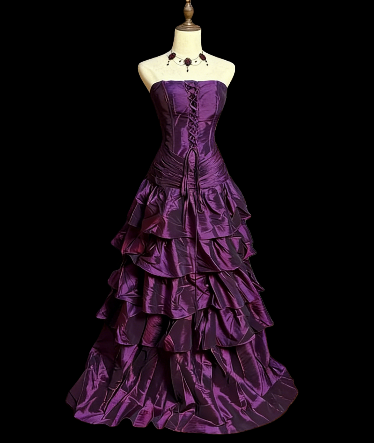 Robe de bal bordeaux bustier à volants, robe de soirée, robe de cérémonie J9394