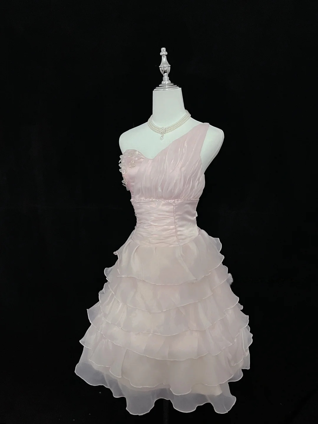 Trägerloses silbernes Vintage-Abendkleid, A-Linie, Geburtstagskleid J9370