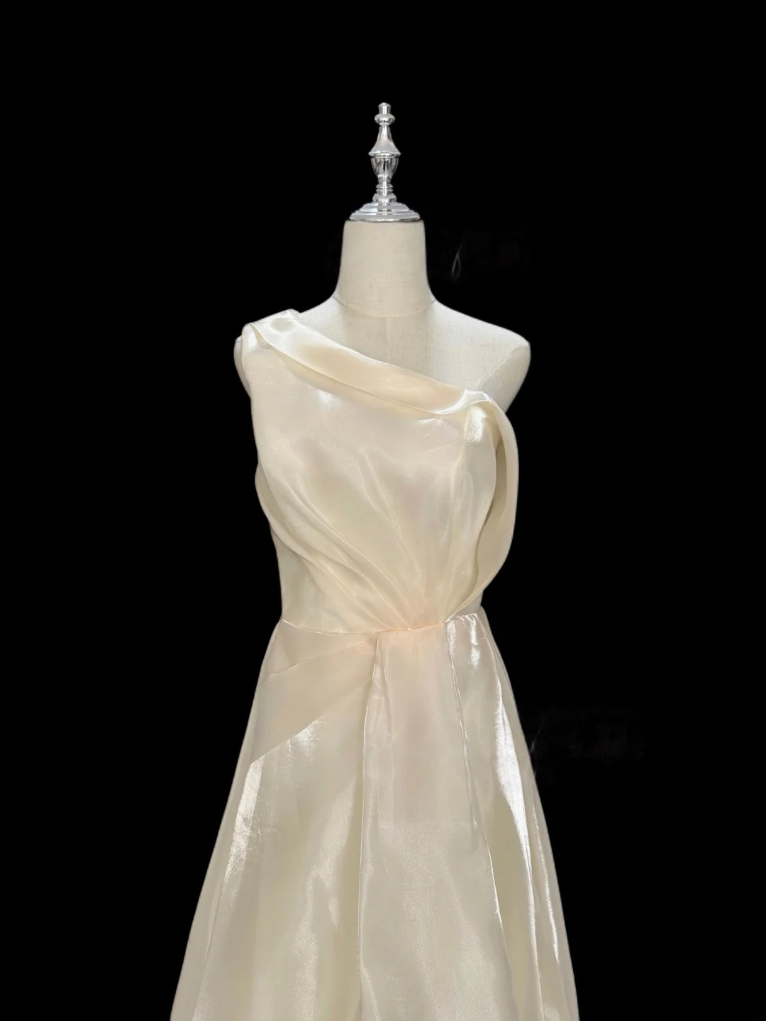 Trägerloses silbernes Vintage-Abendkleid, A-Linie, Geburtstagskleid J9370