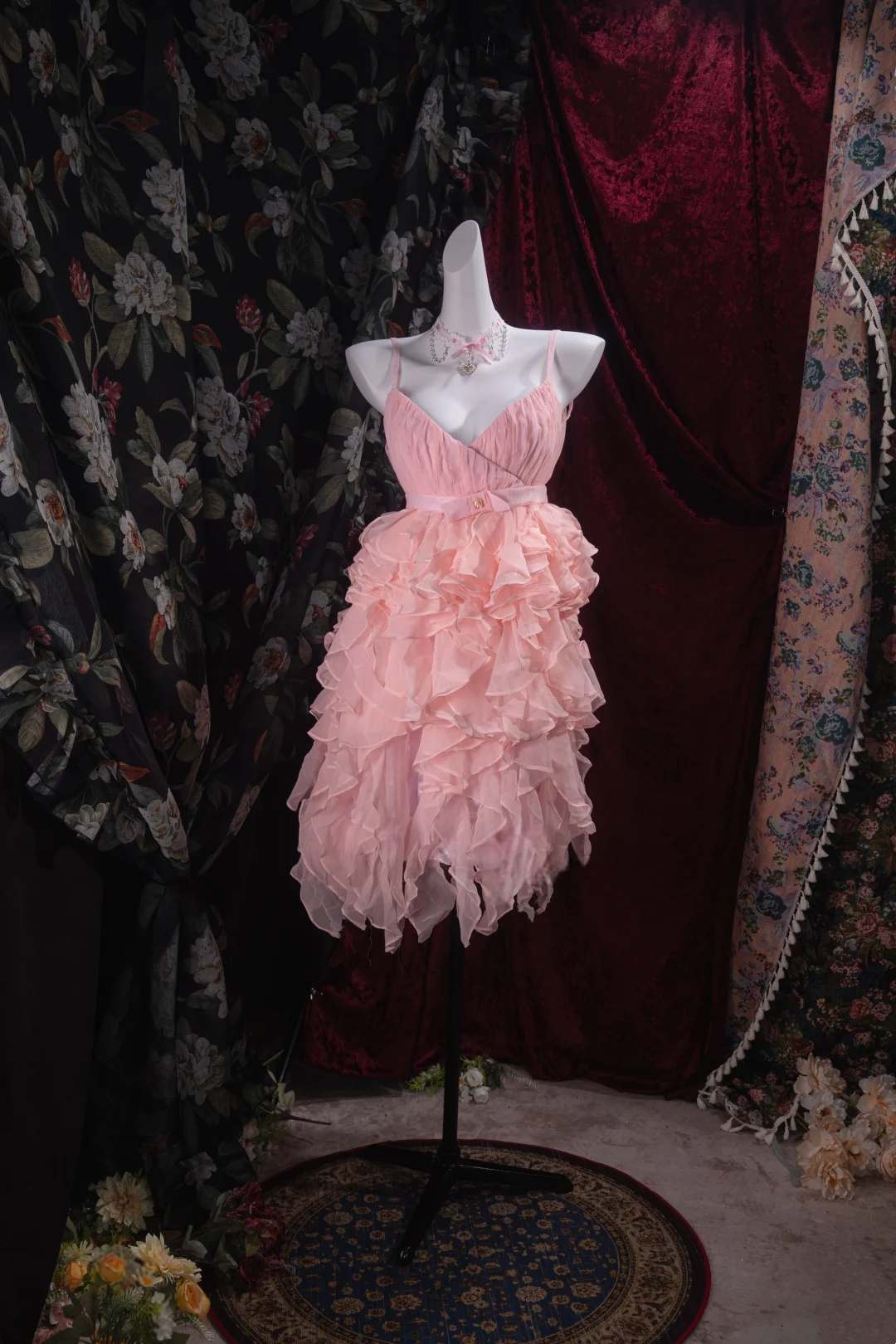A Line Pink Ruffle Birthday Dress Short Formal Party Dress J9488