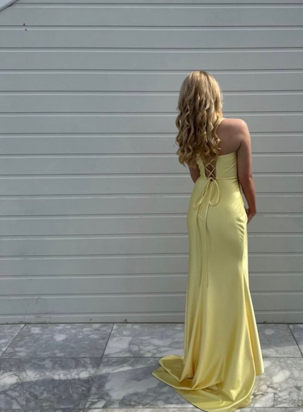 Yellow Sheath Stain Prom Dress Simple Formal Party Dress J9501