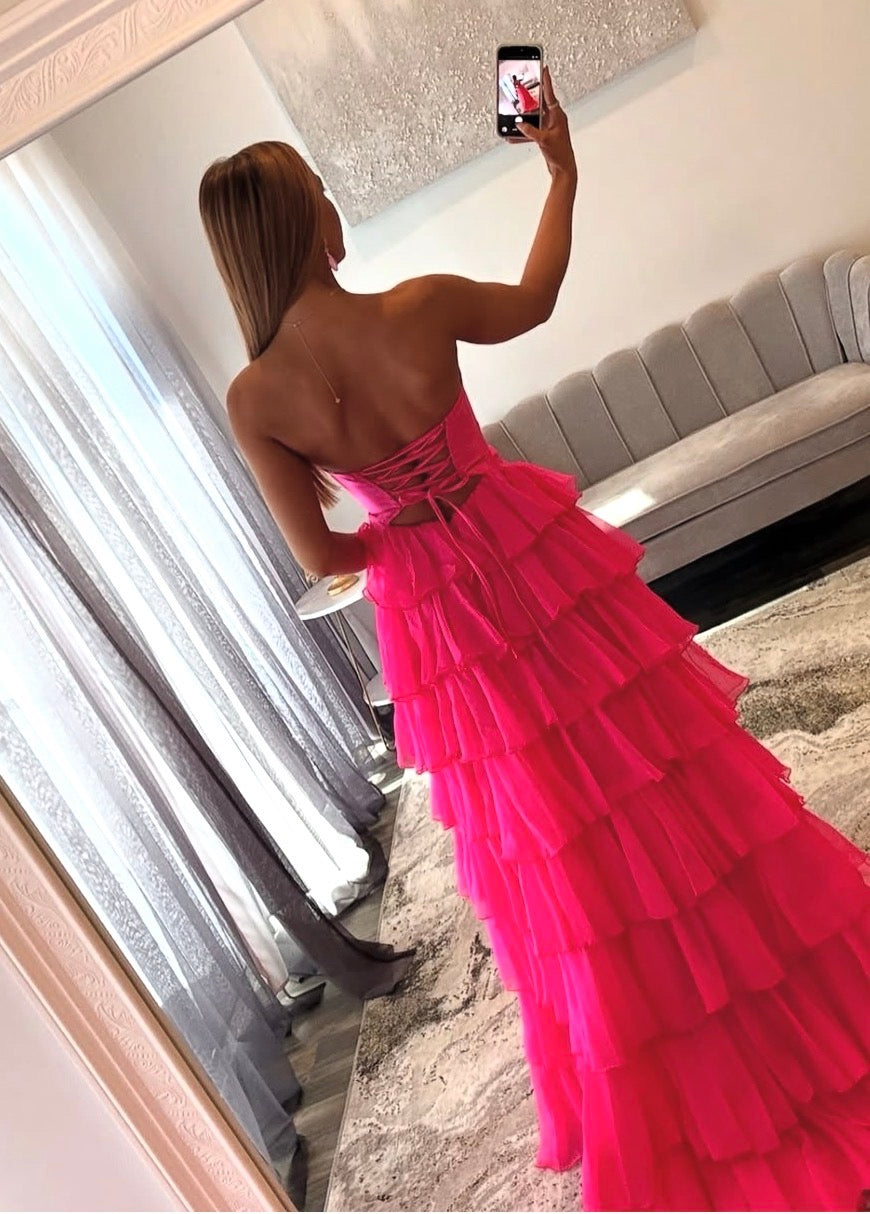 Sweetheart A Line Hot Pink Prom Dress Layered Formal Dress J9506