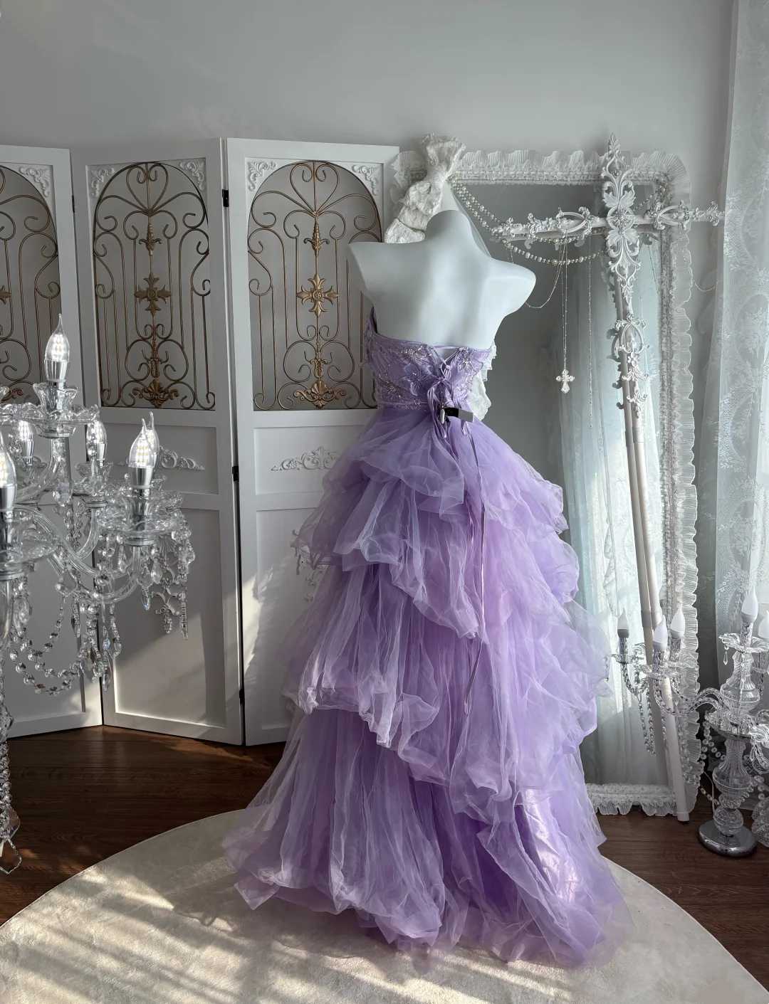 Strapless Lilac Tulle Prom Dress Layereda Line Formal Dress J9519