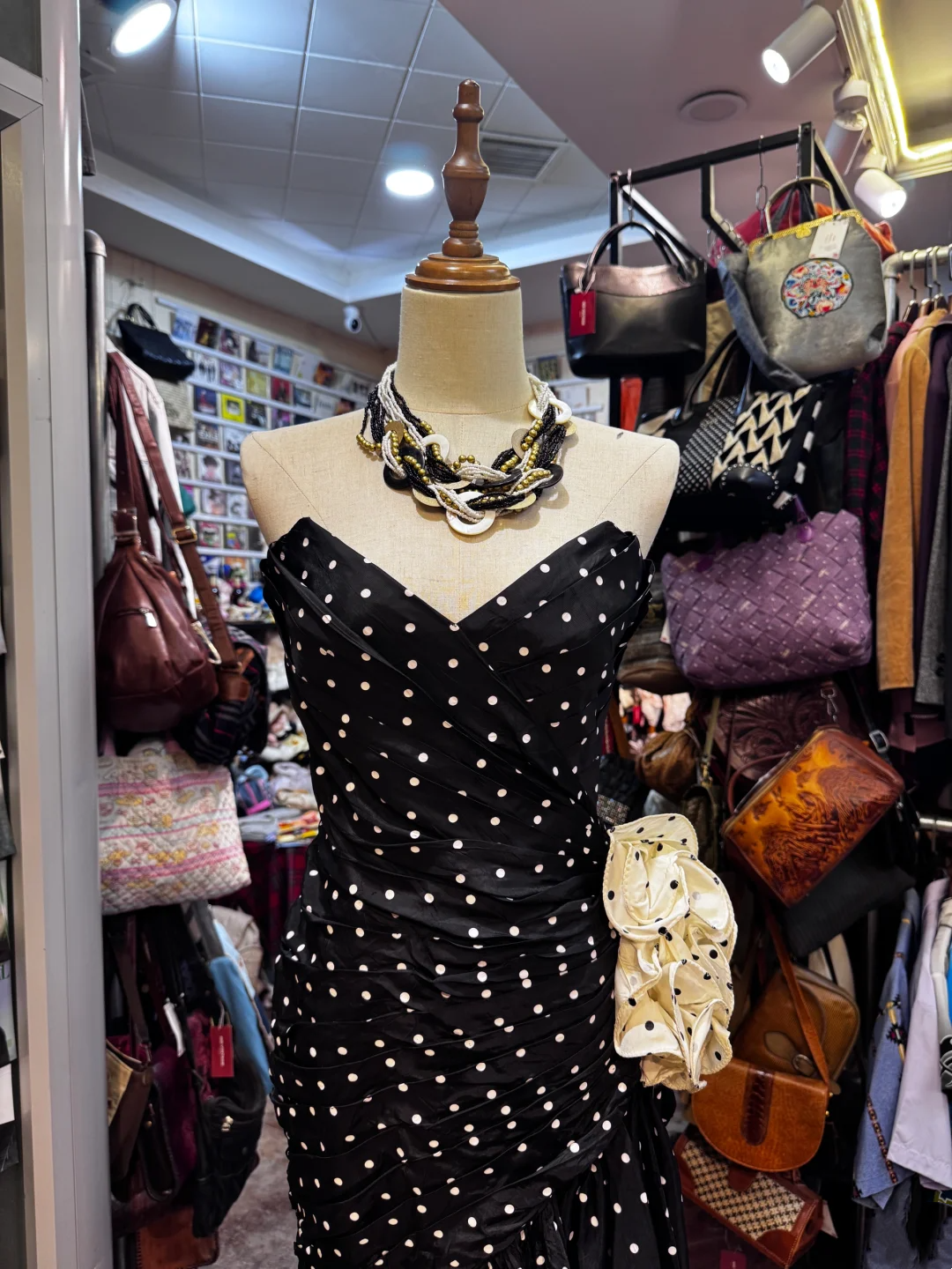 Polka Dots Satin Midi Party Dress Formal Party Dress Birthday Dress J9537