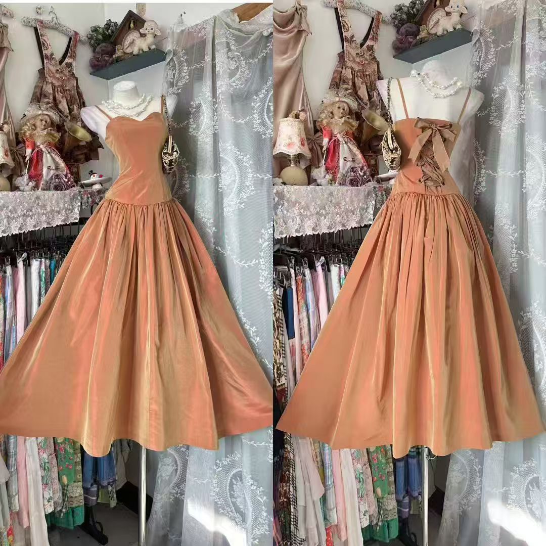 Spaghetti Strap A Line Light Orange Prom Dress Party Dress J9547