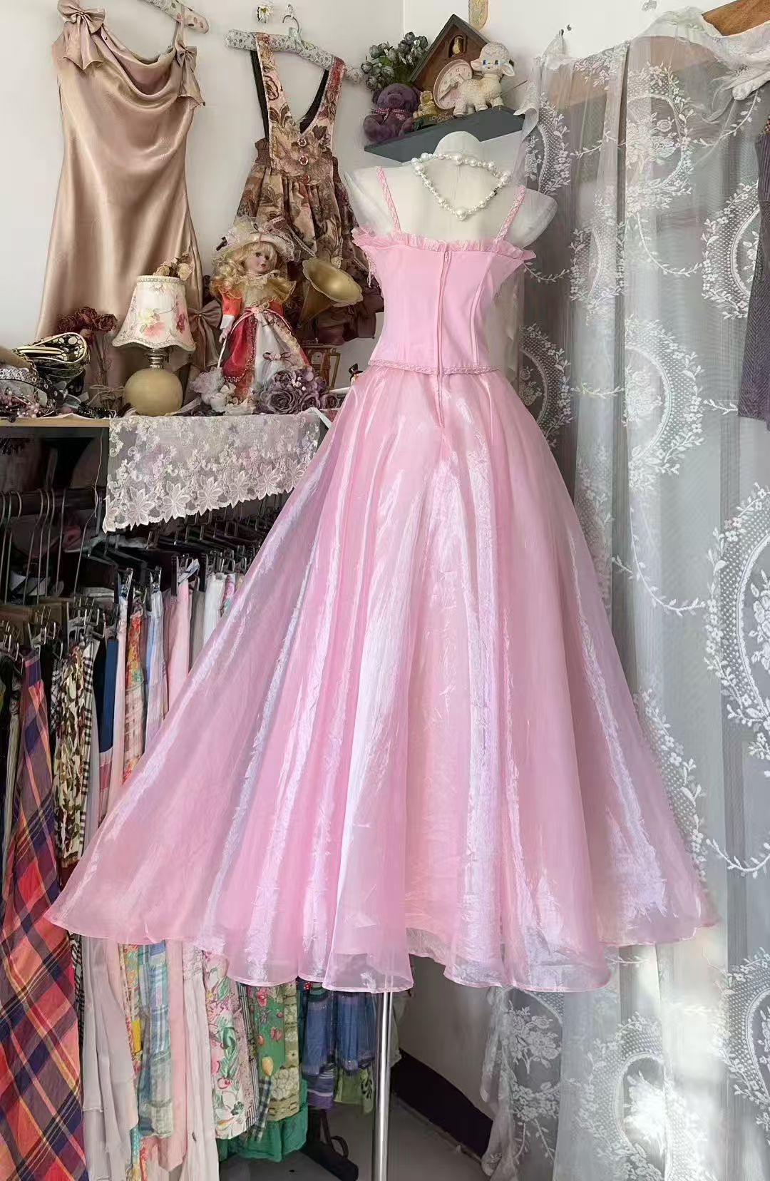Trägerloses silbernes Vintage-Abendkleid, A-Linie, Geburtstagskleid J9370