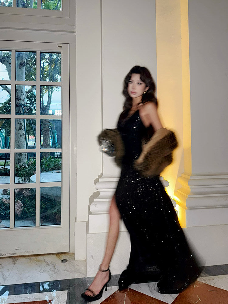 Trägerloses silbernes Vintage-Abendkleid, A-Linie, Geburtstagskleid J9370