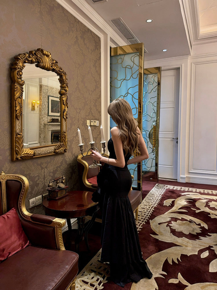 Trägerloses silbernes Vintage-Abendkleid, A-Linie, Geburtstagskleid J9370