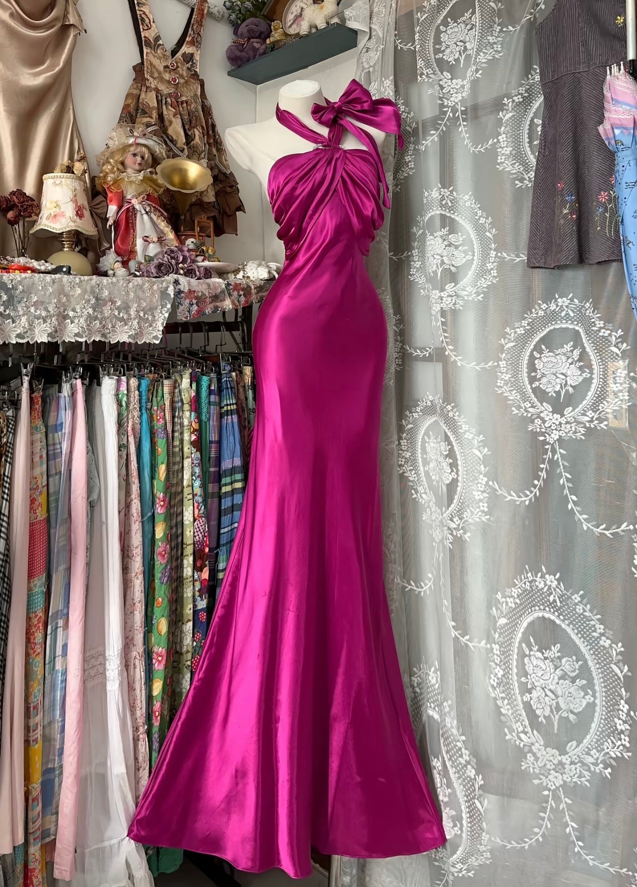 Fuchsia Mermaid Prom Dress Satin Evening Dress J9568